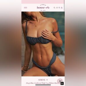 NWT HOUSE OF CB ATHENS Deep Blue Gathered High Leg Bikini Bottom